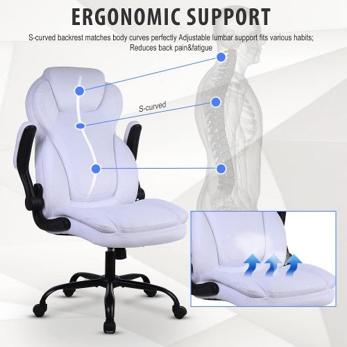 KASORIX Ergonomic Office Chair, Adjustable Swivel Chair with Velvet Lining, High-Back Lumbar Support, Flip-Up Armrests for Home, Office (Velvet White) KASORIX Ergonomic Office Chair, Adjustable Swivel Chair with Velvet Lining, High-Back Lumbar Support, Flip-Up Armrests for Home, Office (Velvet White)